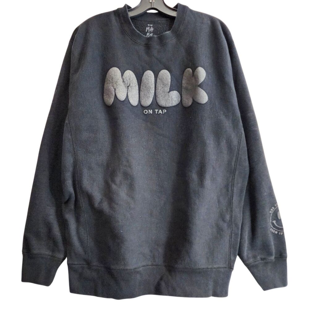 THE LITTLE MILK BAR Sweater Adult XL Black MILK ON TAP Spell Out Sweatshirt